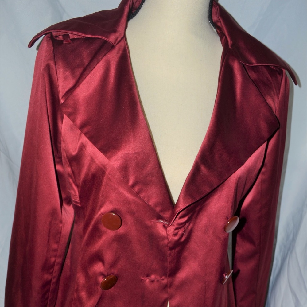 Maroon Satin Feel Trench Coat Fully Lined, M
